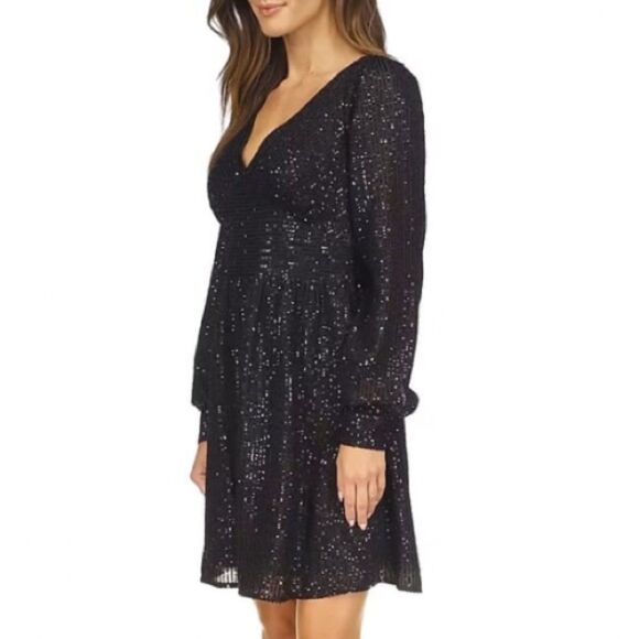 NWT  MICHAEL Michael Kors Sequin Striped V-Neck Minidress Size XL - Picture 1 of 4